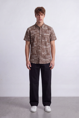 Men's Tomato Store Summer Printed Poplin Shirt Allover Typography Artwork Half Sleeve Slim Fit