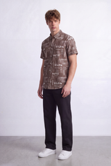 Men's Tomato Store Summer Printed Poplin Shirt Allover Typography Artwork Half Sleeve Slim Fit