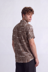 Men's Tomato Store Summer Printed Poplin Shirt Allover Typography Artwork Half Sleeve Slim Fit