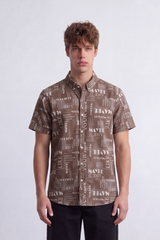 Men's Tomato Store Summer Printed Poplin Shirt Allover Typography Artwork Half Sleeve Slim Fit