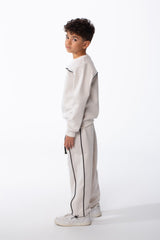 Boy's Two-Piece Set Crew Neck Contrast Piping Details Elasticated Waist Modern For All-Day Wear Slim Fit Melton Out Fit