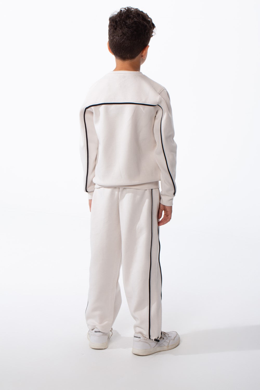 Boy's Two-Piece Set Crew Neck Contrast Piping Details Elasticated Waist Modern For All-Day Wear Slim Fit Melton Out Fit
