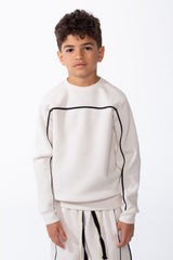 Boy's Two-Piece Set Crew Neck Contrast Piping Details Elasticated Waist Modern For All-Day Wear Slim Fit Melton Out Fit
