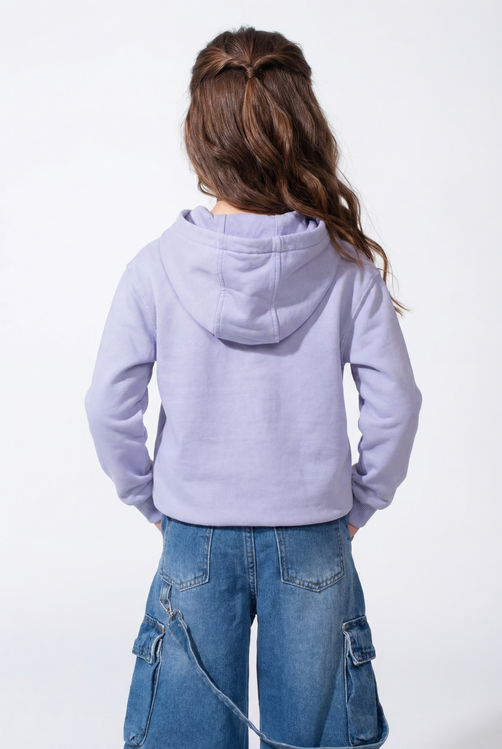 Girl’s Forest-Print Acid-Wash Crossover Hood Kangaroo Pocket Elasticated Bubble Hem Ribbed Cuffs Sweatshirt