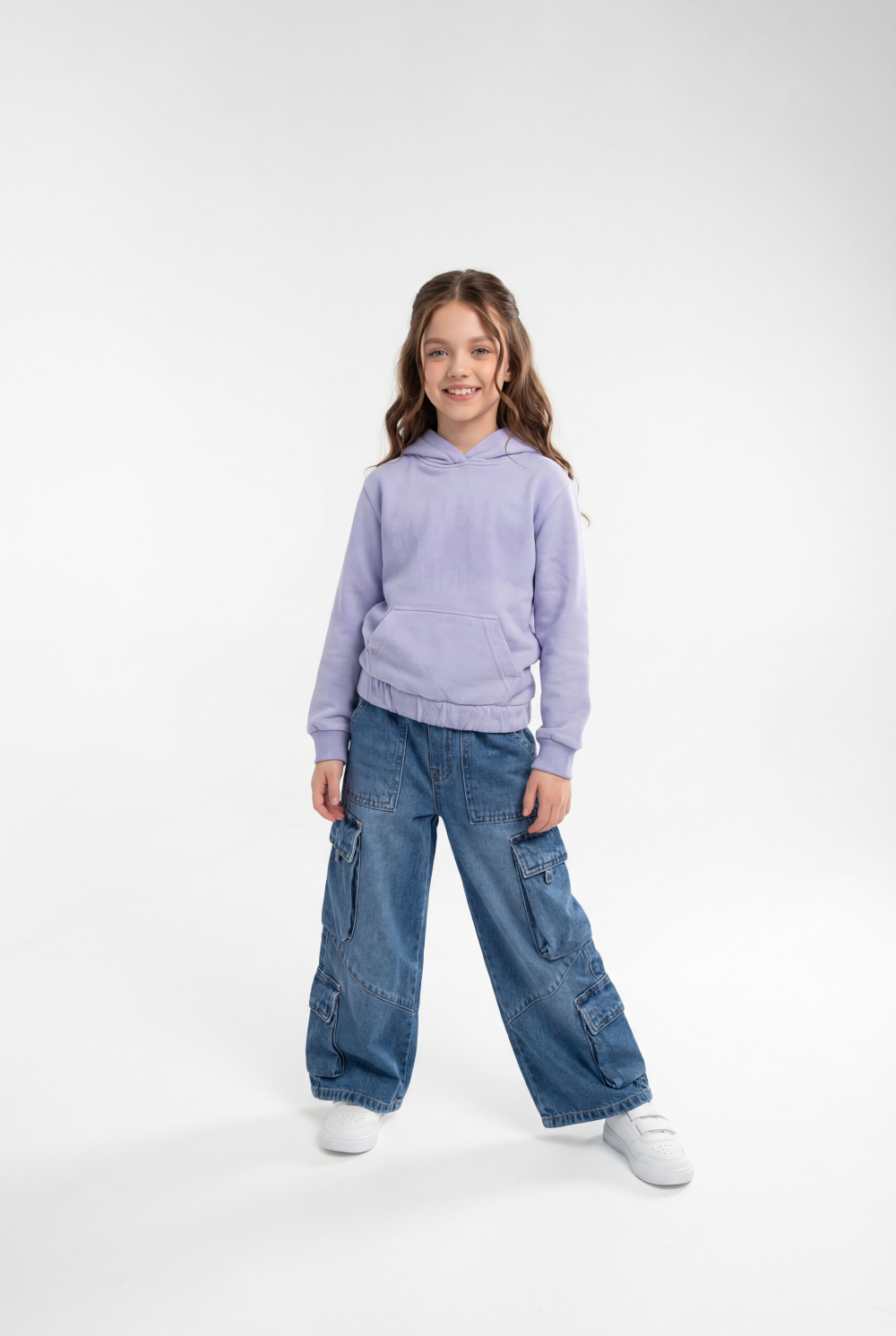 Girl’s Forest-Print Acid-Wash Crossover Hood Kangaroo Pocket Elasticated Bubble Hem Ribbed Cuffs Sweatshirt