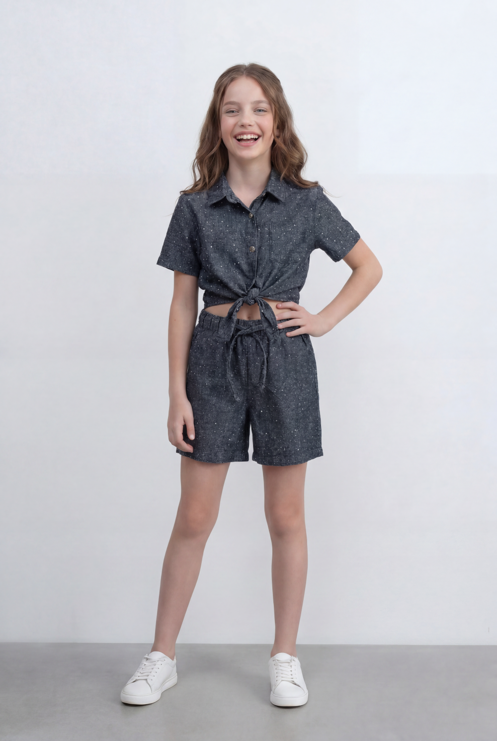 Girl's Tomato Store Co-Ord Set With Front Tie Elastic Waist Slim Fit Fit Playful Summer Style Outfit