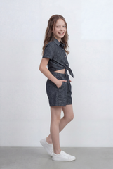 Girl's Tomato Store Co-Ord Set With Front Tie Elastic Waist Slim Fit Fit Playful Summer Style Outfit