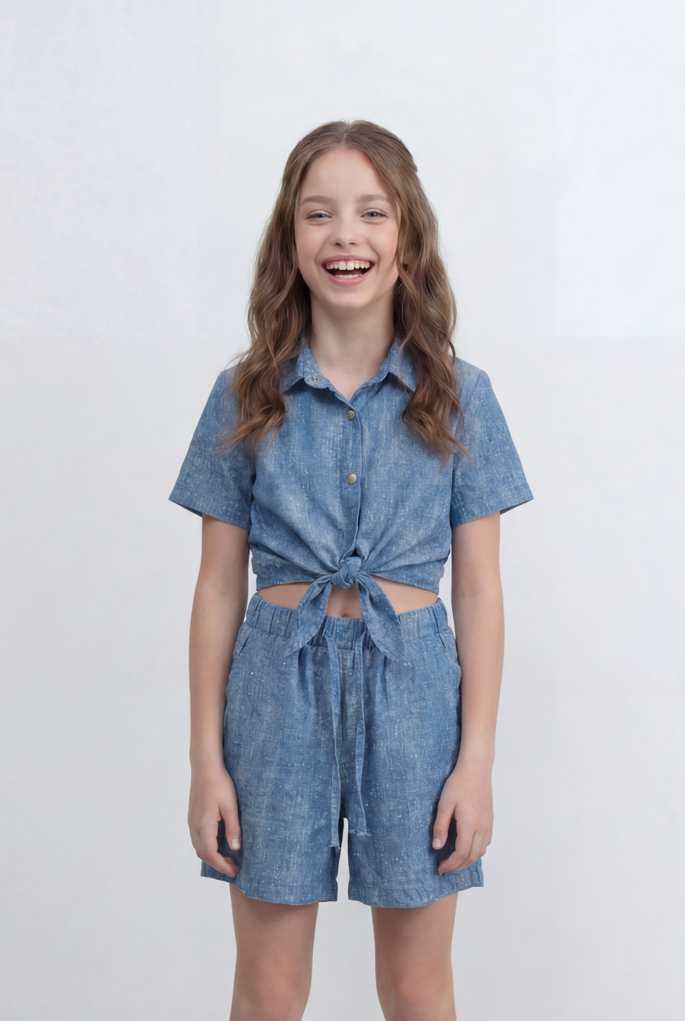 Girl's Tomato Store Co-Ord Set With Front Tie Elastic Waist Slim Fit Fit Playful Summer Style Outfit