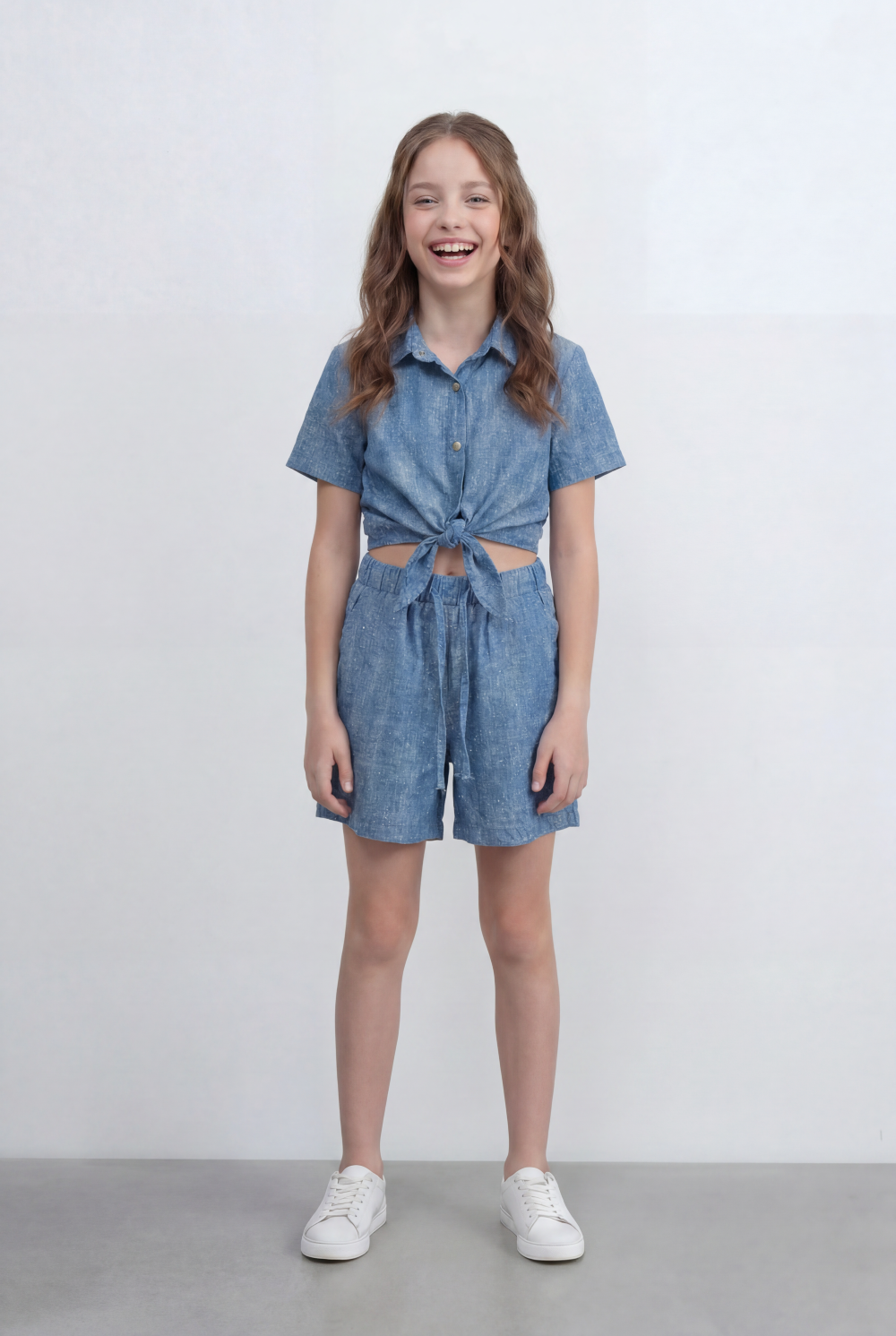 Girl's Tomato Store Co-Ord Set With Front Tie Elastic Waist Slim Fit Fit Playful Summer Style Outfit