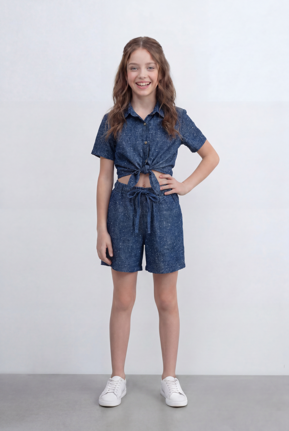 Girl's Tomato Store Co-Ord Set With Front Tie Elastic Waist Slim Fit Fit Playful Summer Style Outfit