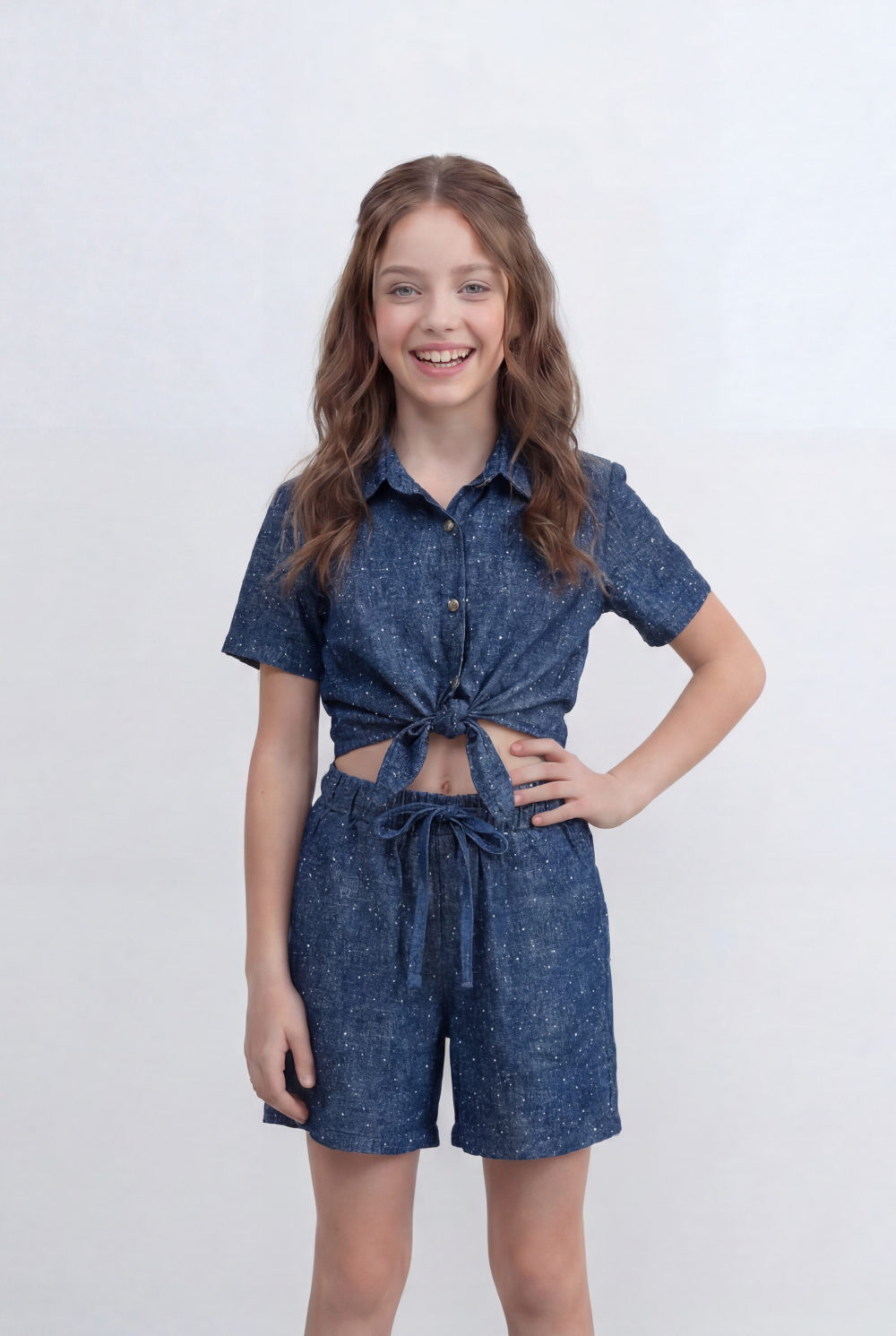 Girl's Tomato Store Co-Ord Set With Front Tie Elastic Waist Slim Fit Fit Playful Summer Style Outfit