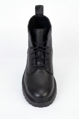 Men’s Black Grained Leather Boot Secure Lace-Up Grounded By Heavy Duty Lugged Rubber Sole Shoes