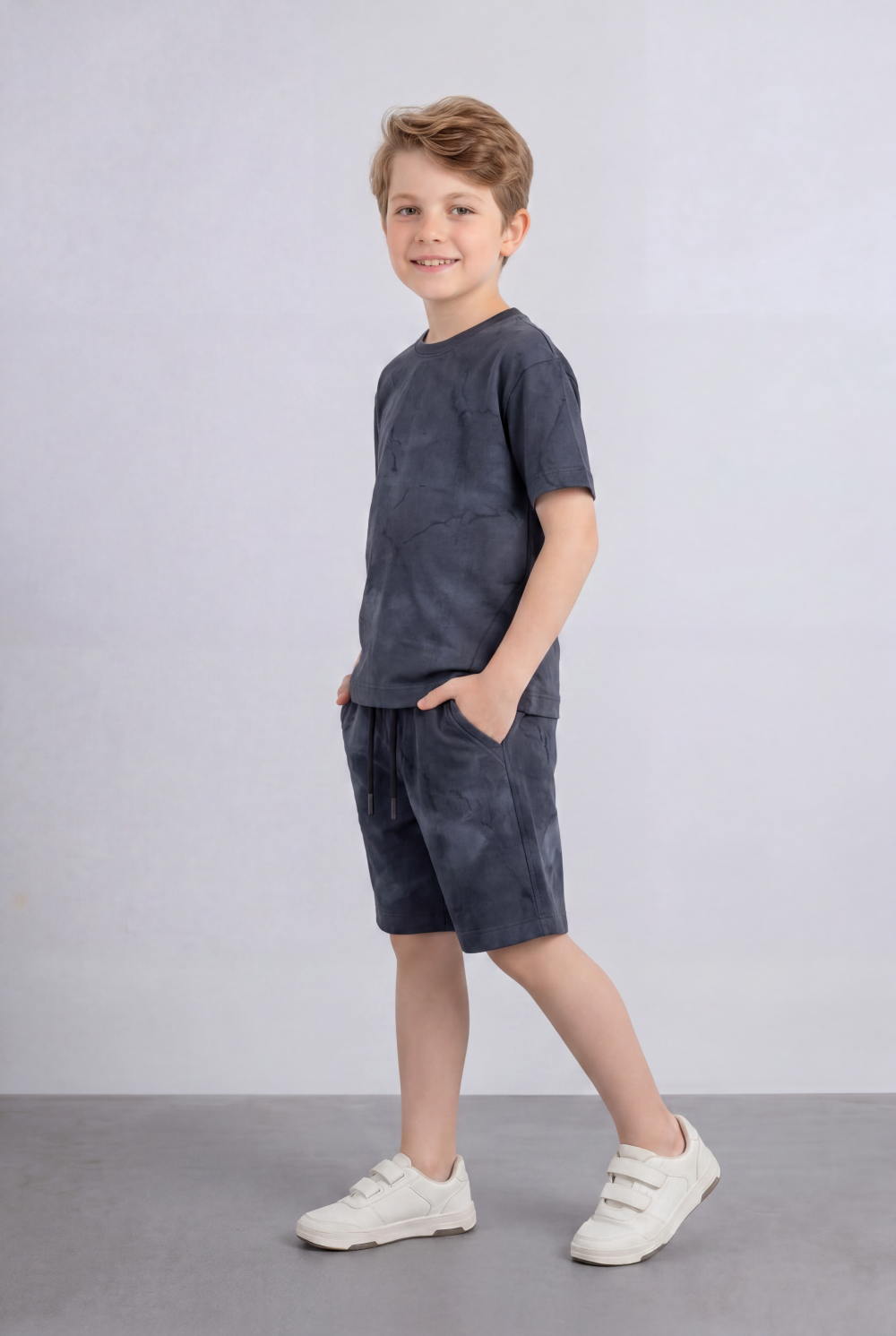 Boy's Tomato Store Summer Outfit Set Tie Dye Style Elastic Waist Draw Cord Detail