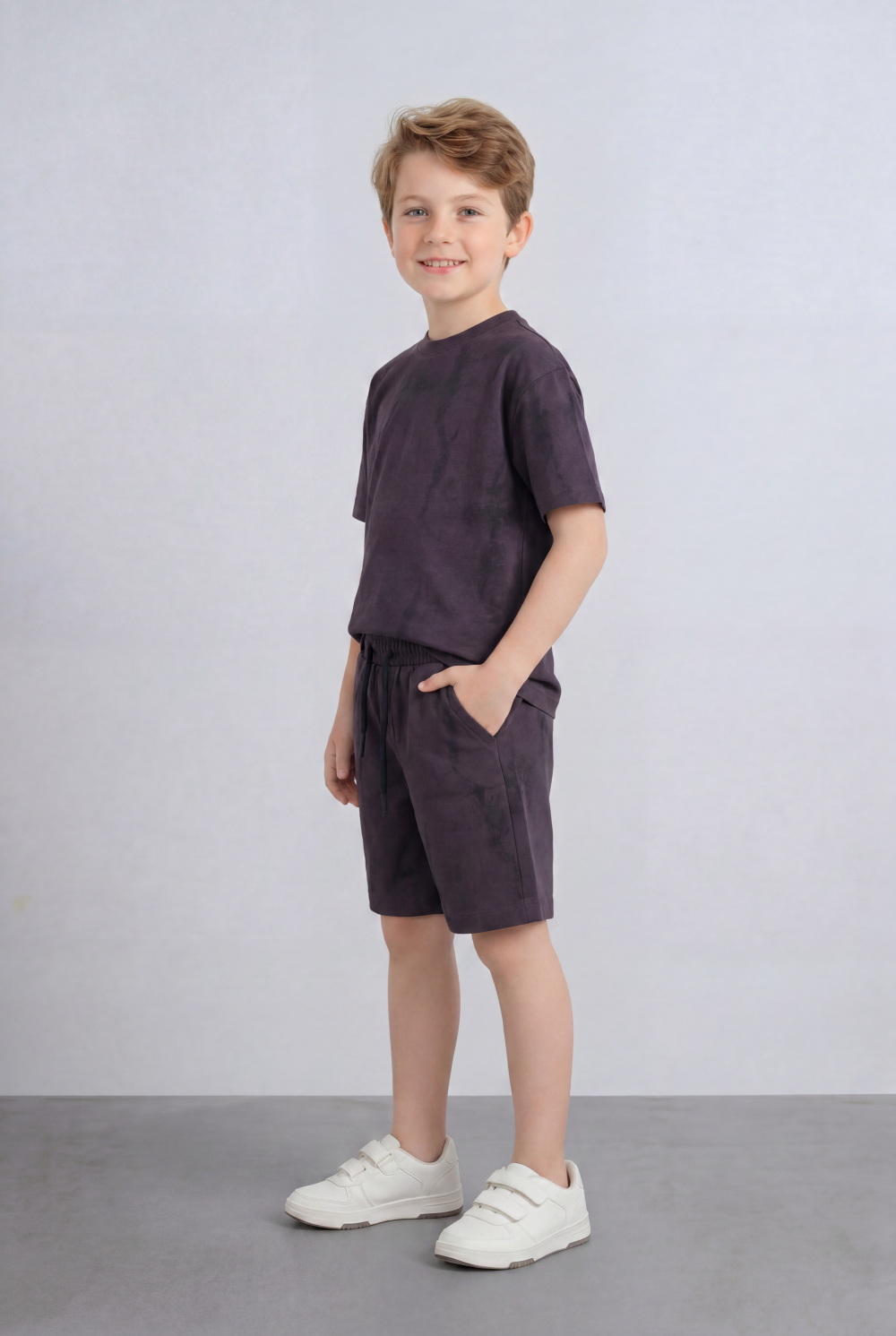Boy's Tomato Store Summer Outfit Set Tie Dye Style Elastic Waist Draw Cord Detail