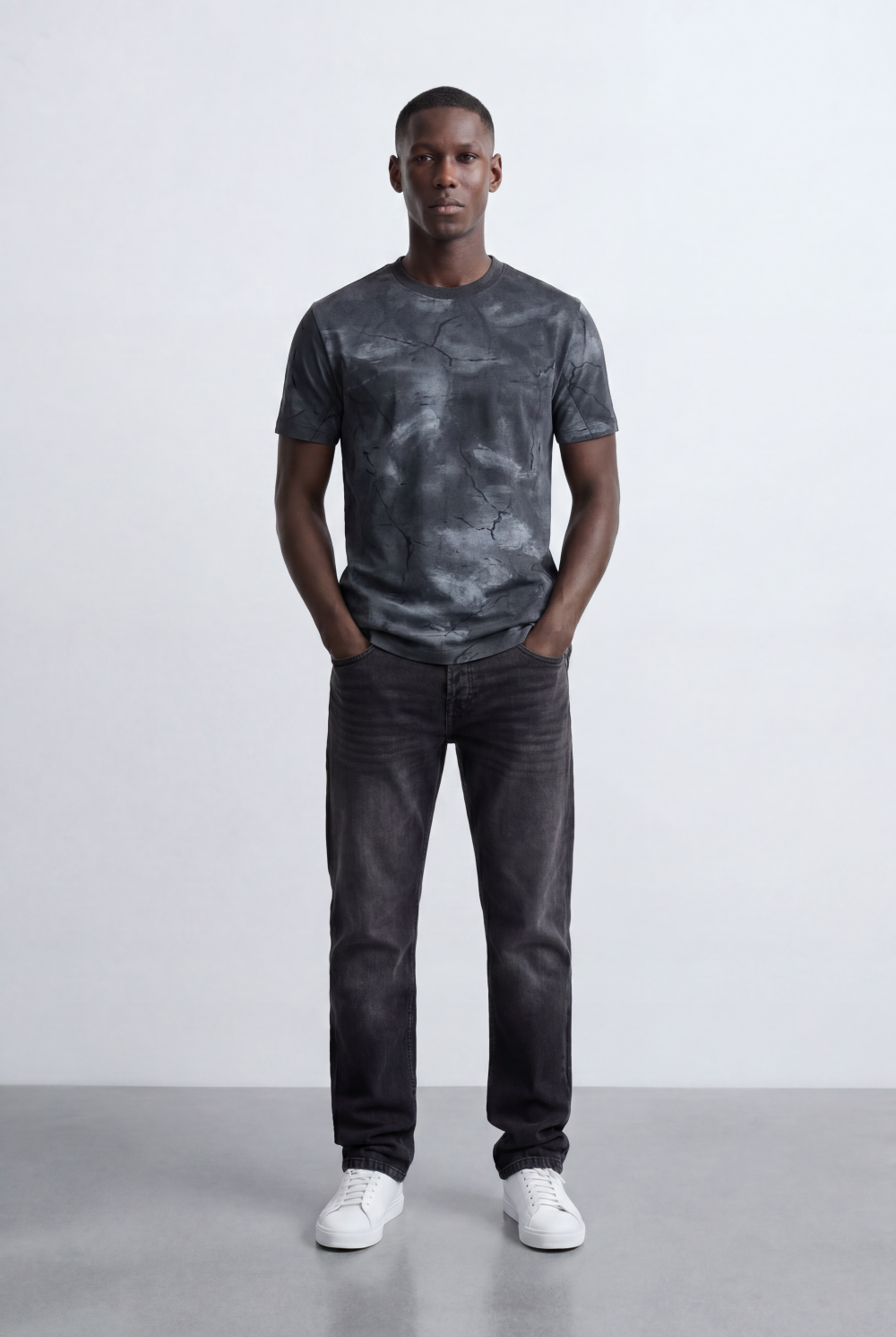 Men’s Tomato Store Marble Wash T-Shirt Abstract Crack Texture Print All Over Washed Effect