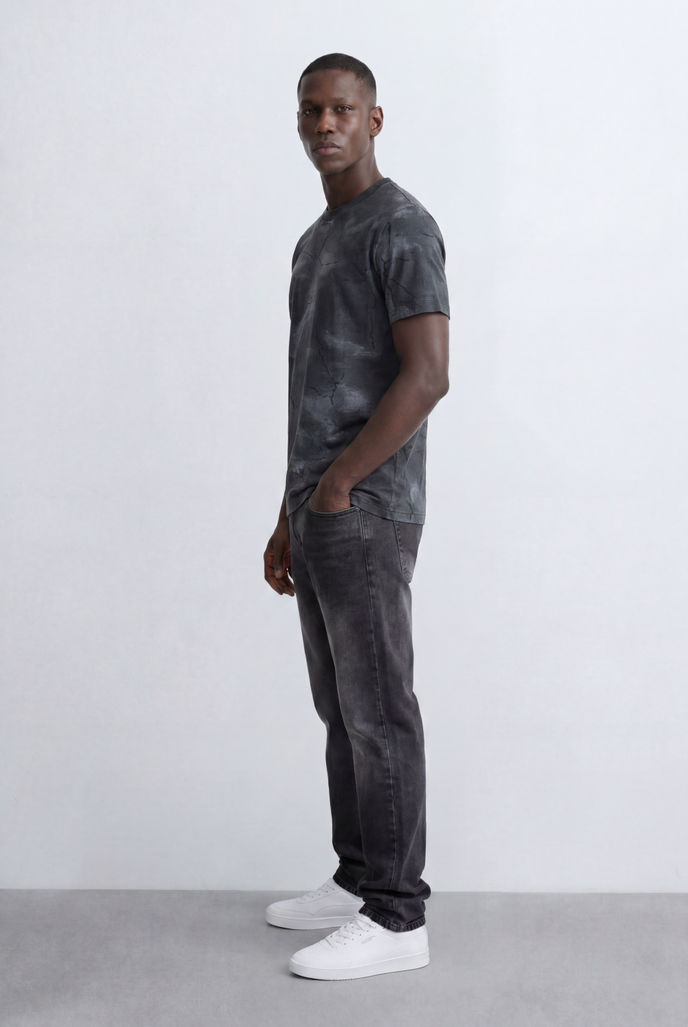 Men’s Tomato Store Marble Wash T-Shirt Abstract Crack Texture Print All Over Washed Effect