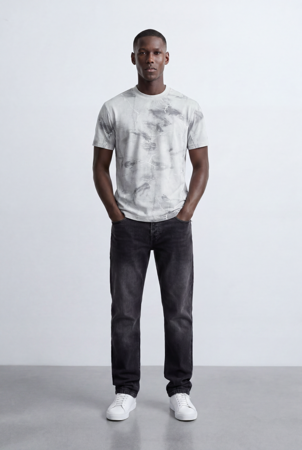 Men’s Tomato Store Marble Wash T-Shirt Abstract Crack Texture Print All Over Washed Effect
