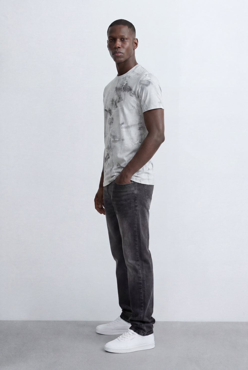 Men’s Tomato Store Marble Wash T-Shirt Abstract Crack Texture Print All Over Washed Effect