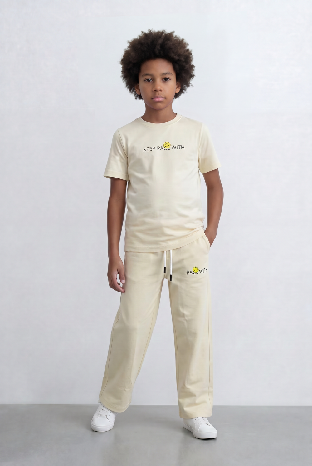 Boy's Tomato Store Matching Lounge Set Minimal Typography Print Slim Fit Outfit