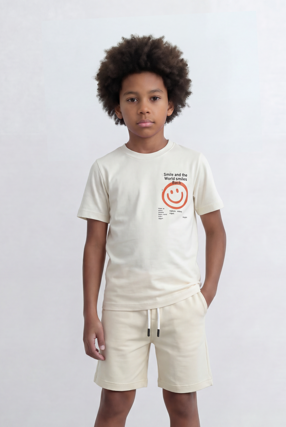 Boy's Tomato Store Smile Graphic Set Matching Slim Fit Outfit