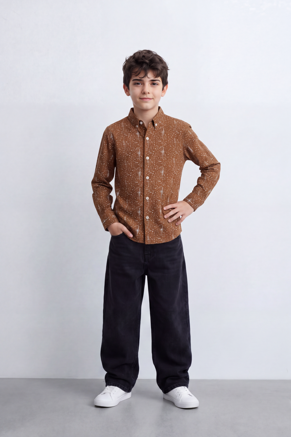 Boy's Tomato Store Shirt Allover Abstract Micro Print Button-Down Collar Long Sleeve