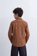 Boy's Tomato Store Shirt Allover Abstract Micro Print Button-Down Collar Long Sleeve