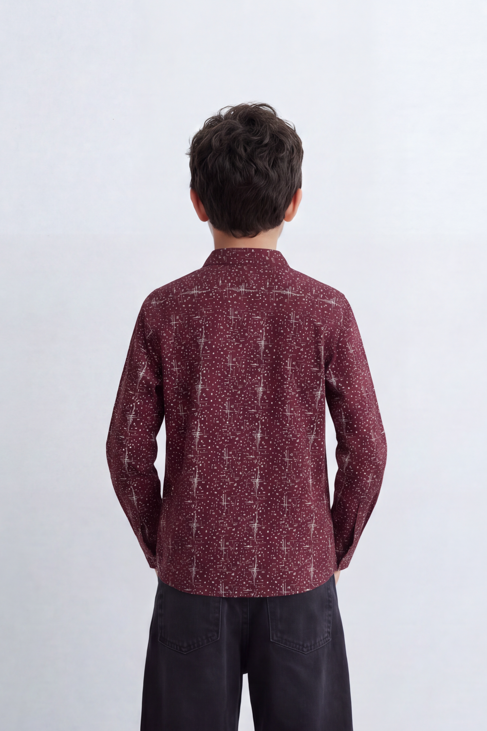 Boy's Tomato Store Shirt Allover Abstract Micro Print Button-Down Collar Long Sleeve