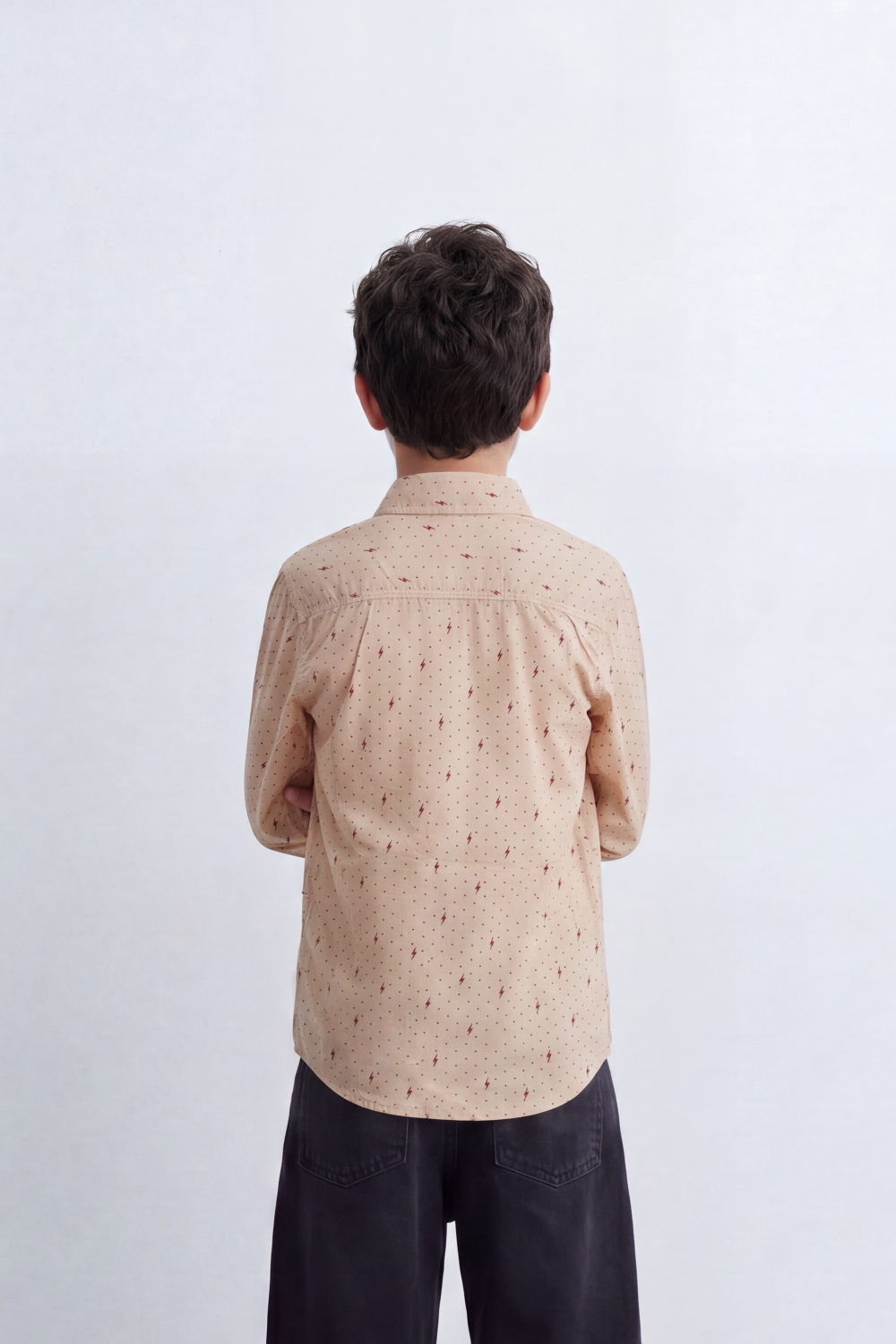 Boy's Tomato Store Lightweight Woven Shirt Speckled Micro Print Button-Down Collar Contrast Buttons Long Sleeve