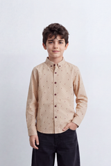 Boy's Tomato Store Lightweight Woven Shirt Speckled Micro Print Button-Down Collar Contrast Buttons Long Sleeve