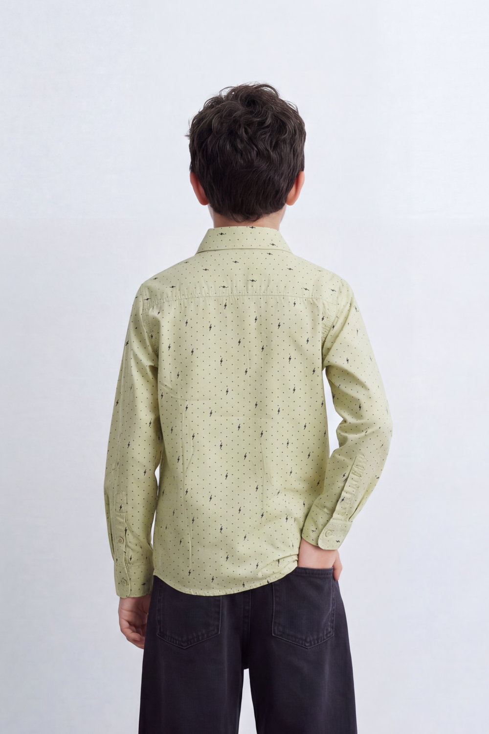 Boy's Tomato Store Lightweight Woven Shirt Speckled Micro Print Button-Down Collar Contrast Buttons Long Sleeve