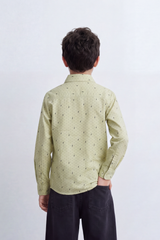 Boy's Tomato Store Lightweight Woven Shirt Speckled Micro Print Button-Down Collar Contrast Buttons Long Sleeve