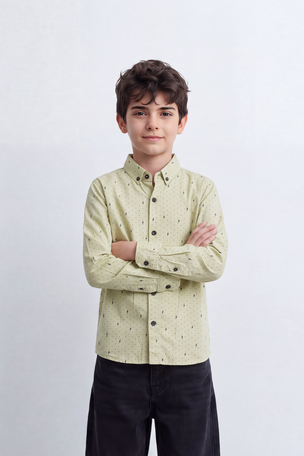 Boy's Tomato Store Lightweight Woven Shirt Speckled Micro Print Button-Down Collar Contrast Buttons Long Sleeve