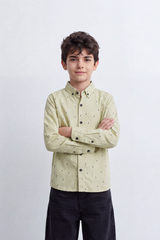 Boy's Tomato Store Lightweight Woven Shirt Speckled Micro Print Button-Down Collar Contrast Buttons Long Sleeve