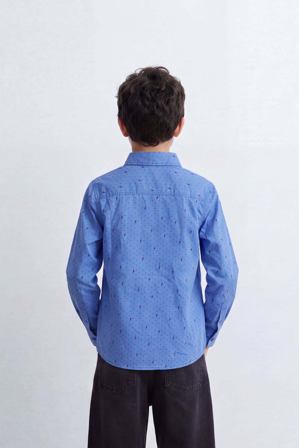 Boy's Tomato Store Lightweight Woven Shirt Speckled Micro Print Button-Down Collar Contrast Buttons Long Sleeve