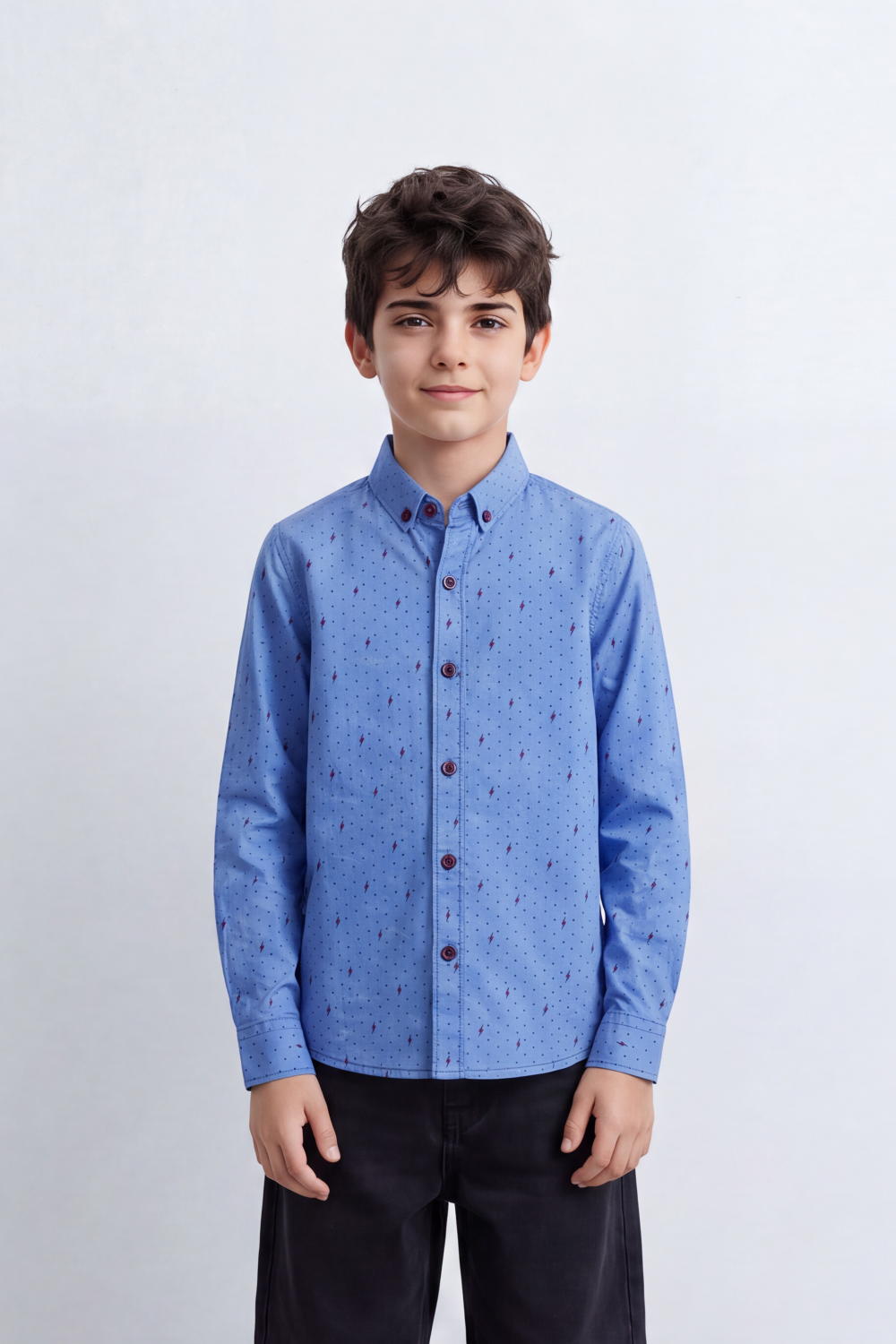 Boy's Tomato Store Lightweight Woven Shirt Speckled Micro Print Button-Down Collar Contrast Buttons Long Sleeve