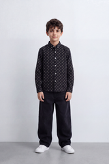 Boy's Tomato Store Fine Poplin Shirt Allover Mini Botanical Print Button-Down Collar Long Sleeve