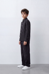 Boy's Tomato Store Fine Poplin Shirt Allover Mini Botanical Print Button-Down Collar Long Sleeve