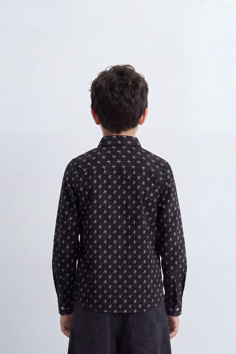 Boy's Tomato Store Fine Poplin Shirt Allover Mini Botanical Print Button-Down Collar Long Sleeve