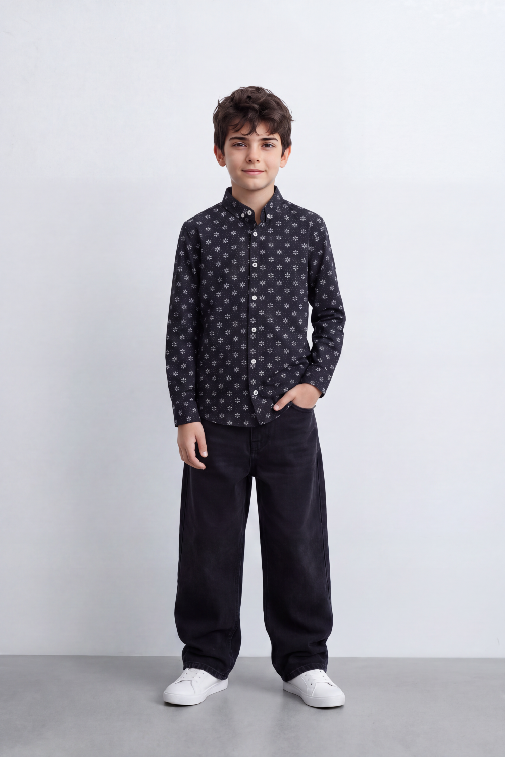 Boy's Tomato Store Shirt Allover Mini Floral Print Long Sleeve
