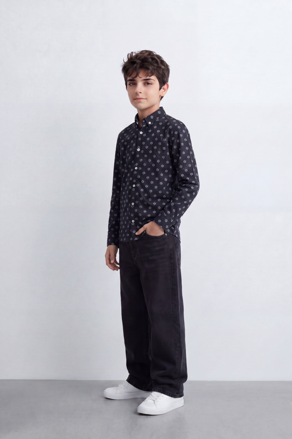 Boy's Tomato Store Shirt Allover Mini Floral Print Long Sleeve