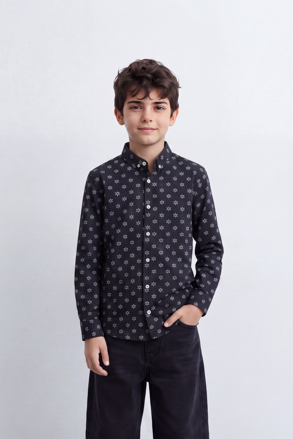Boy's Tomato Store Shirt Allover Mini Floral Print Long Sleeve
