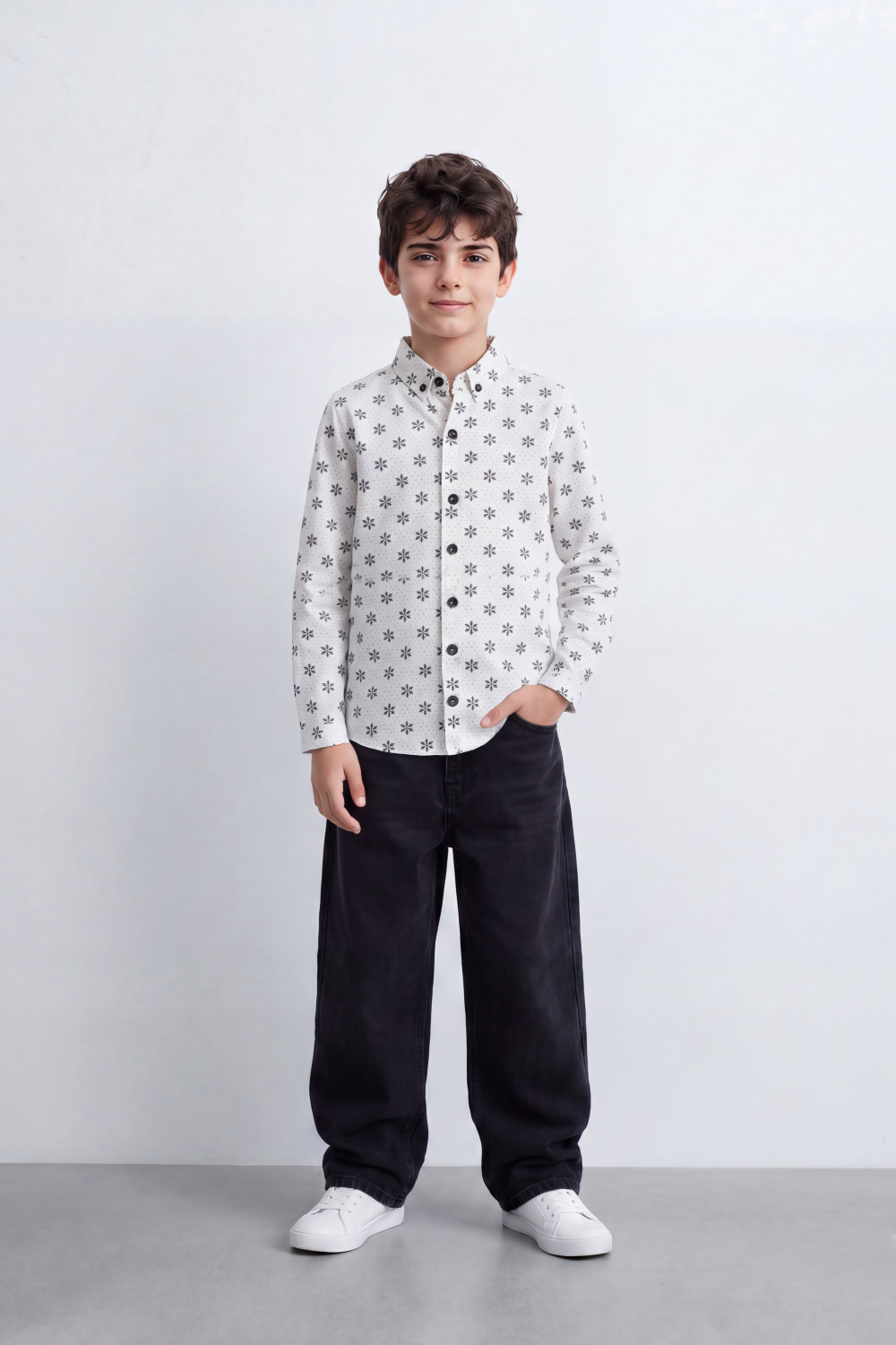 Boy's Tomato Store Shirt Allover Mini Floral Print Long Sleeve
