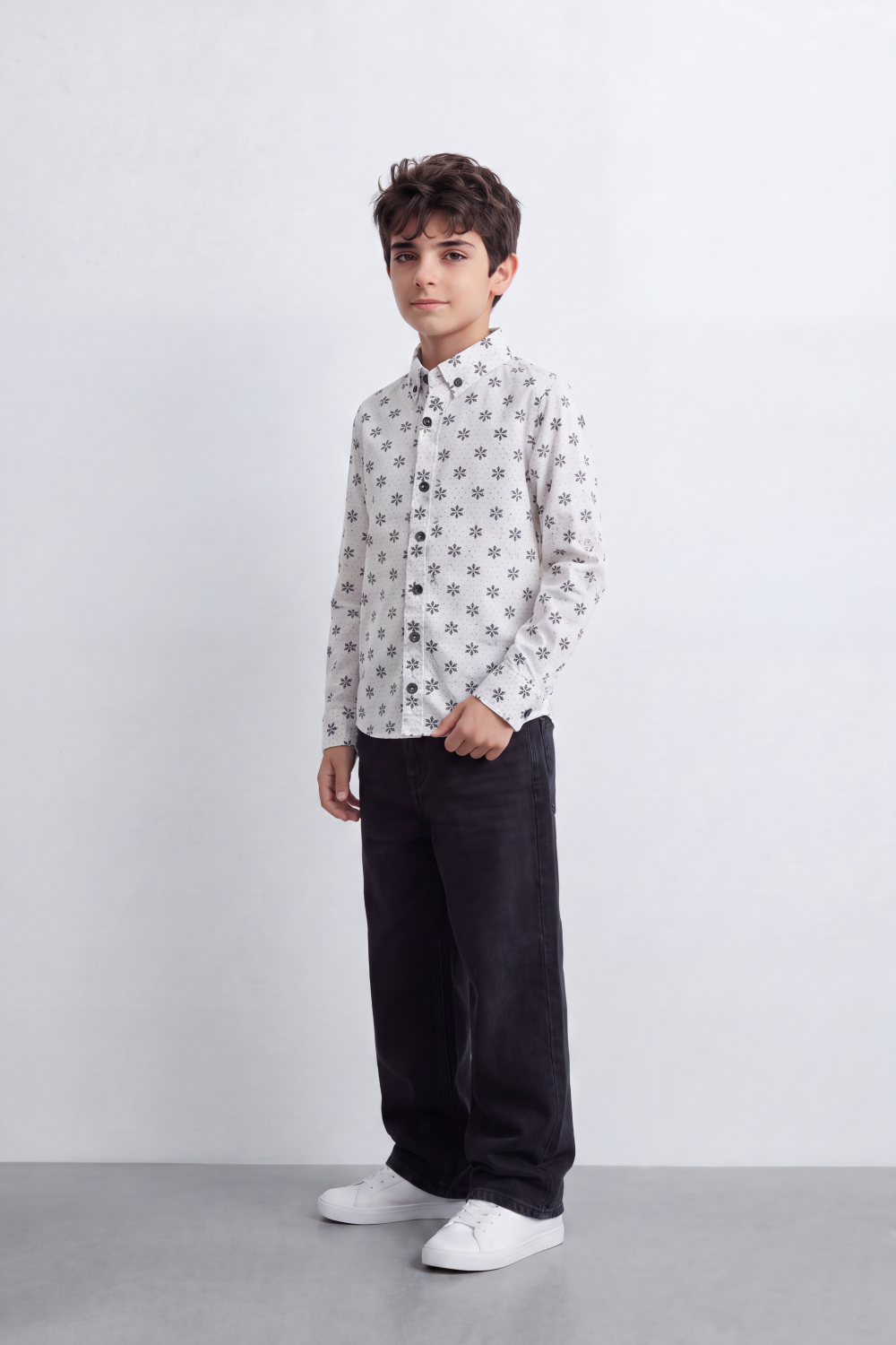 Boy's Tomato Store Shirt Allover Mini Floral Print Long Sleeve