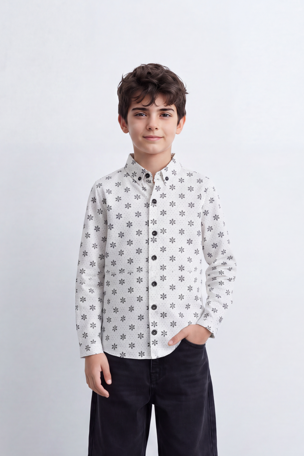 Boy's Tomato Store Shirt Allover Mini Floral Print Long Sleeve