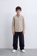 Boy's Tomato Store Lightweight Cotton Poplin Shirt Allover Mini Geometric Print Button-Down Collar Long Sleeve