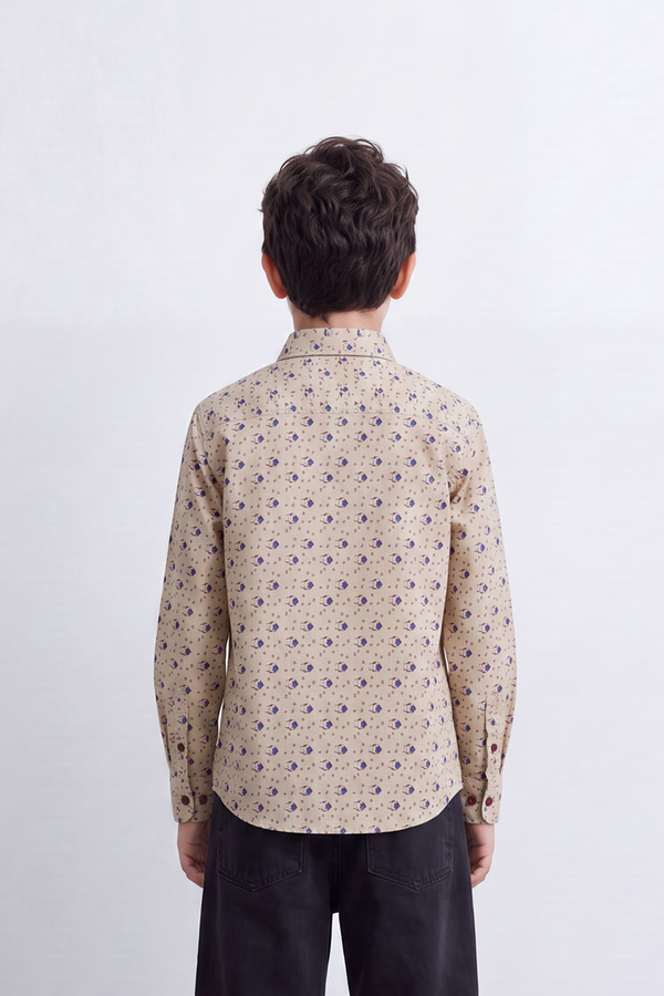Boy's Tomato Store Lightweight Cotton Poplin Shirt Allover Mini Geometric Print Button-Down Collar Long Sleeve