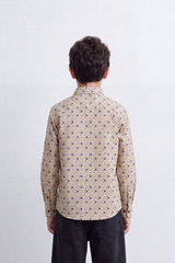 Boy's Tomato Store Lightweight Cotton Poplin Shirt Allover Mini Geometric Print Button-Down Collar Long Sleeve