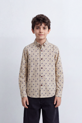 Boy's Tomato Store Lightweight Cotton Poplin Shirt Allover Mini Geometric Print Button-Down Collar Long Sleeve