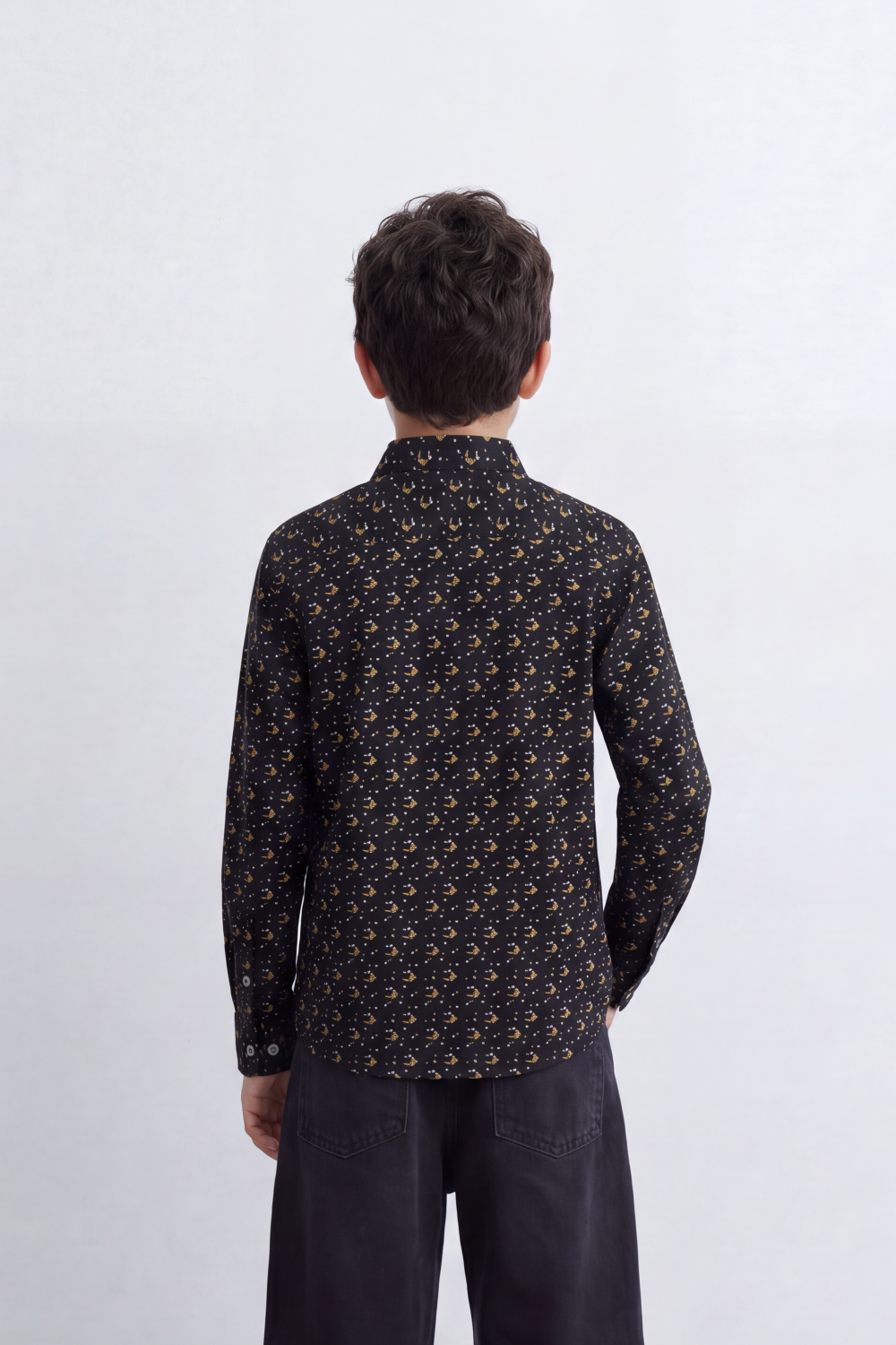 Boy's Tomato Store Lightweight Cotton Poplin Shirt Allover Mini Geometric Print Button-Down Collar Long Sleeve