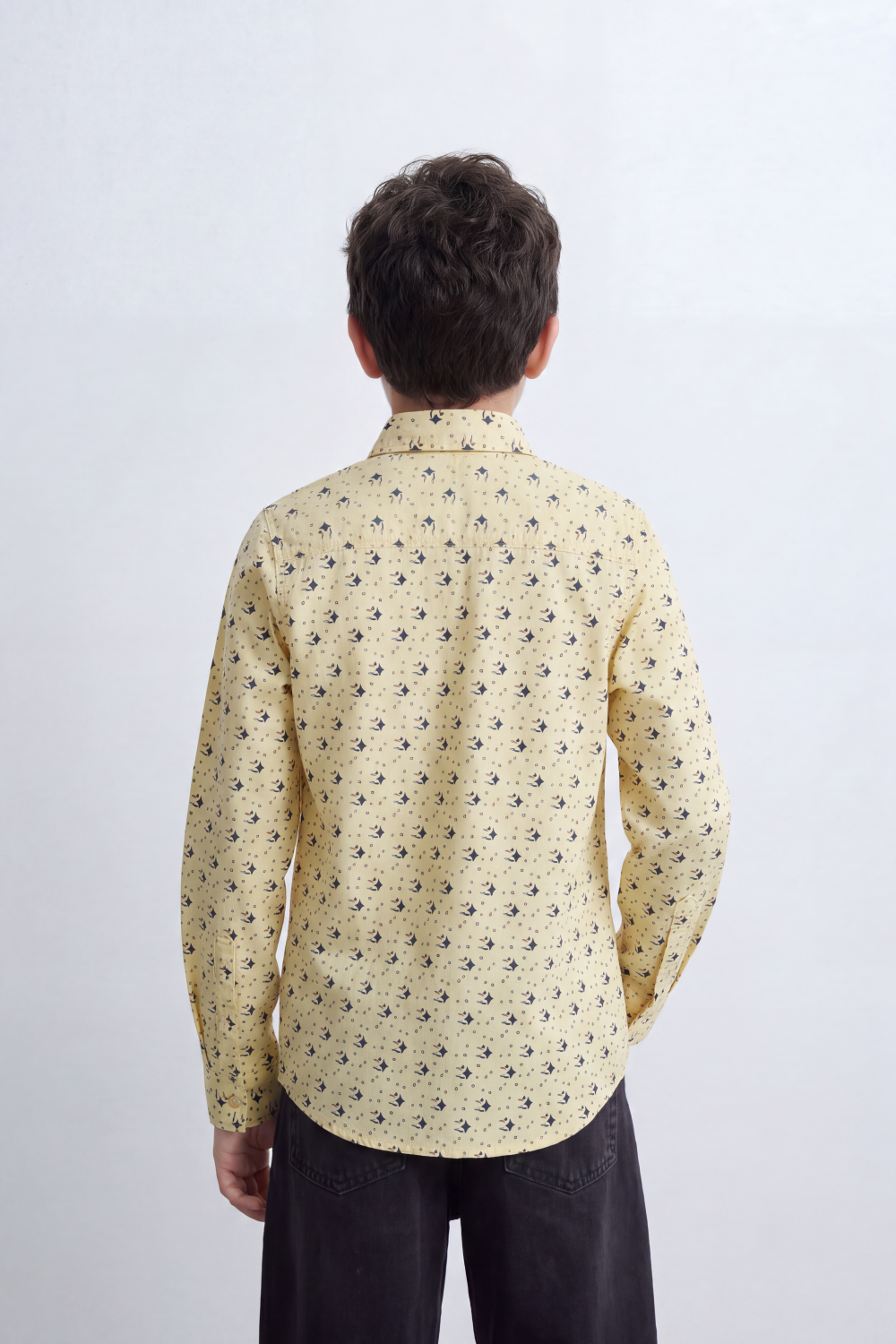 Boy's Tomato Store Lightweight Cotton Poplin Shirt Allover Mini Geometric Print Button-Down Collar Long Sleeve